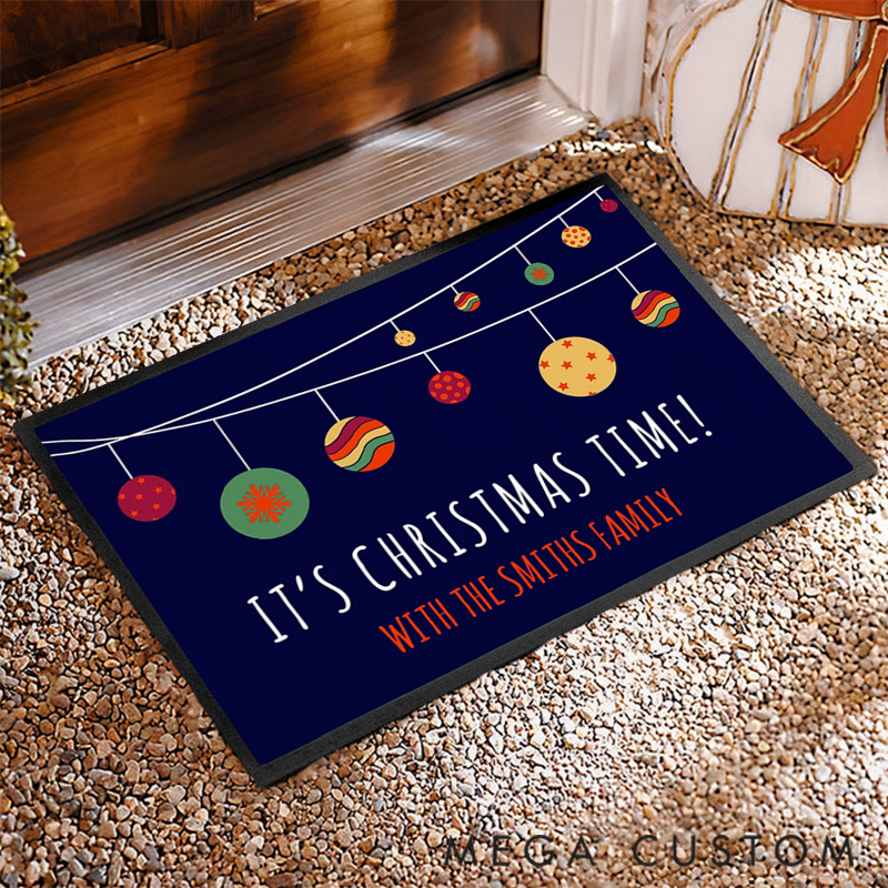 Personalized Christmas Time Welcome Mat for Celebrating the Joyful Season with Family Doormat