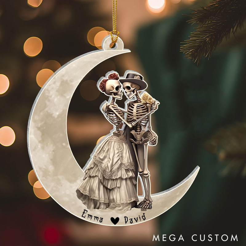 Personalized Skeleton Couple Ornament Love Under The Moon Halloween Ornament Gothic Skeleton Couple Ornament