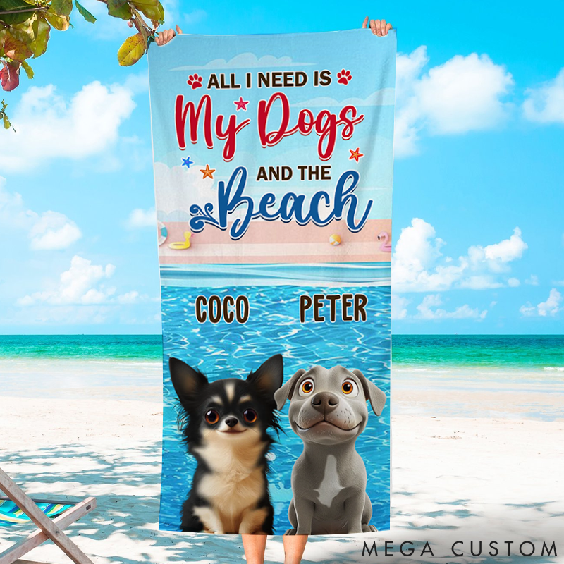 Personalized Dog Lover Life is Better with Dogs Beach Towel