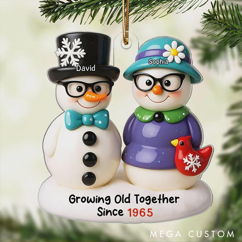 Personalized Growing Old Together Ornament Christmas Snowman Couple Ornament Acrylic Couple Acrylic Flat Christmas Ornament