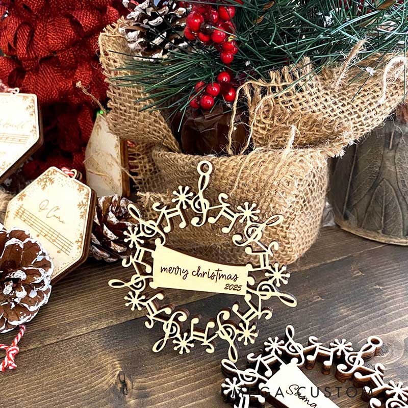 Personalized Wooden Musical Wreath Christmas Ornament Musician Gift Music Ornament Music Note Ornament Treble Clef Ornament Music Teacher Gift