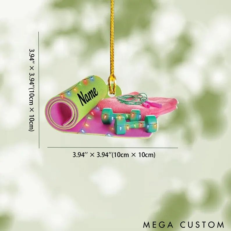 Personalized Yoga Christmas Ornament with Dumbbells and Towel Design Perfect for Yoga Lovers and Festive Tree Decoration