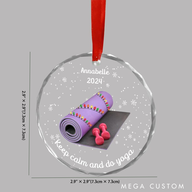 Personalized Yoga Christmas Ornament with Yoga Mat and Dumbbells Design Perfect for Yoga Lover and Holiday Decor