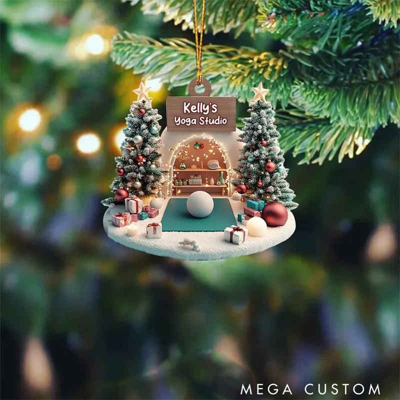 Personalized Yoga Studio Ornament Festive Mini Yoga Scene Yoga Room Ornament Perfect Christmas Decor for Yoga Lover