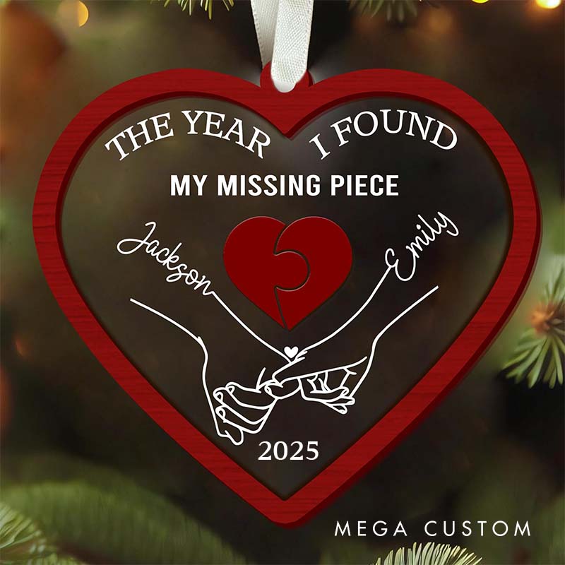Personalized Couple The year I Found My Missing Piece Acrylic Christmas Ornament Newlywed Heart Pinky Promise Xmas Ornaments for Husband Wife BF GF