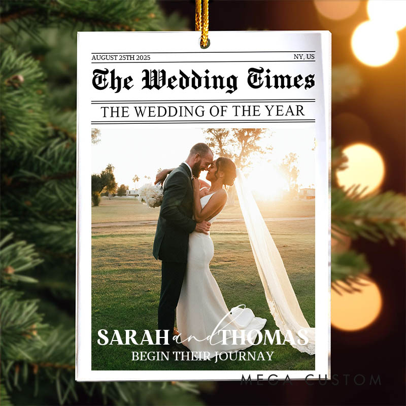Personalized Couple The Wedding of the Year Acrylic Christmas Ornament Newlywed Newspaper Xmas Christmas Ornaments for Husband Wife Hubby Wifey