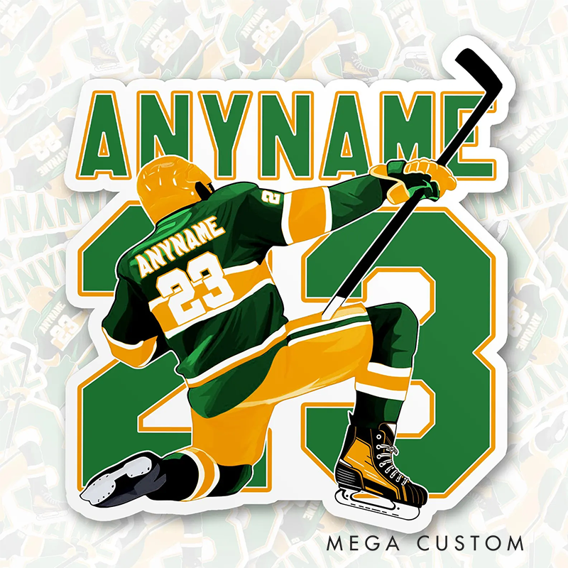 Personalized Ice Hockey Sticker with Custom Name and Number Design