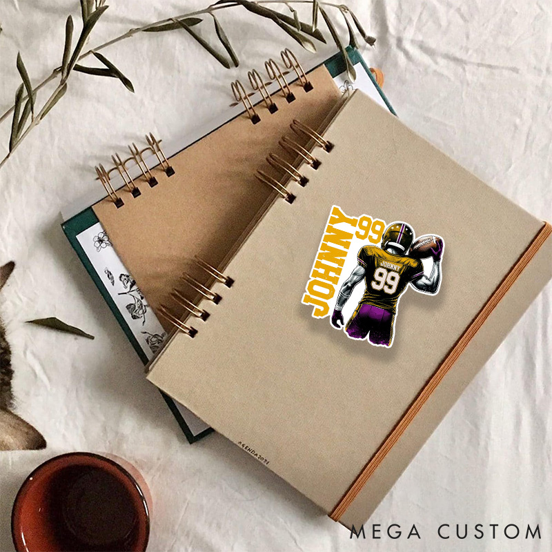 Personalized American Football Sticker with Custom Name and Number, Gift Football Team