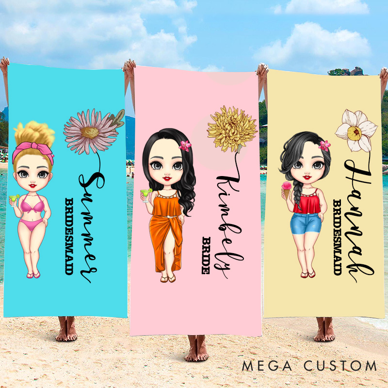 Personalized Bridesmaid Beach Towel Bride Beach Towel Wedding Bridesmaid Gift 