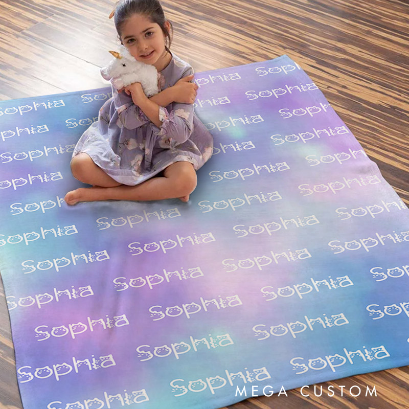 Personalized Cartoon Cute Font Fleece Blanket with Name High Quality Super Soft Home Decor Birthday Gift for Kids