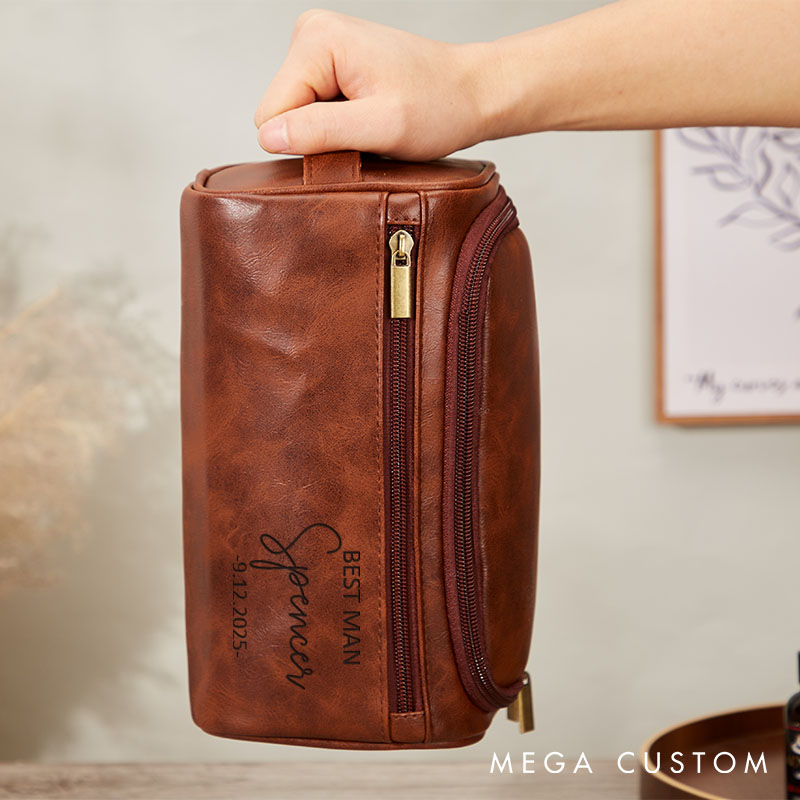 Personalized Men's PU Leather Toiletry Bag Groomsmen Gifts Travel Dopp Kit Groom Shaving Bag Bachelor Favors Makeup Organizer Men
