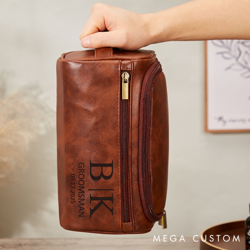 Personalized PU Leather Dopp Kit for Men Groomsmen Initials Shaving Bag Groom Bachelor Party Gifts Travel Toiletry Bag