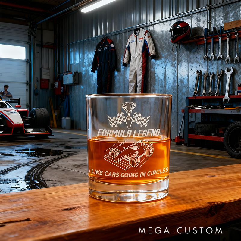 Personalized Formula Legend Engraved Whiskey Glass Custom Name Old Fashioned Tumbler Gift for Racing Lovers