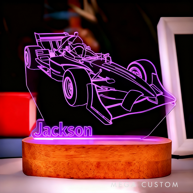 Personalized Night Light Custom LED Lamp with Car Design Unique Gift for Racers and Racing Lovers
