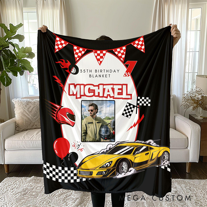 Personalized Birthday Racing Blanket Custom Name and Year Blanket Gift for Racer and Racing Lovers