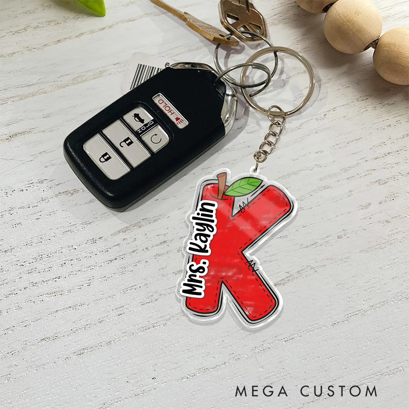 Personalized Teacher Acrylic Keychain with Apple Name Design Teacher Appreciation Gift Favorite Educator Backpack Tag Gift