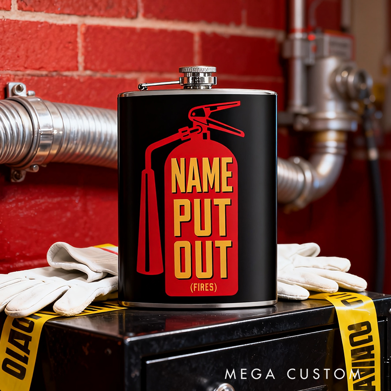 Personalized Stainless Steel Flask Put Out Fire Fire Extinguisher Design Flask Gift for Firefighters