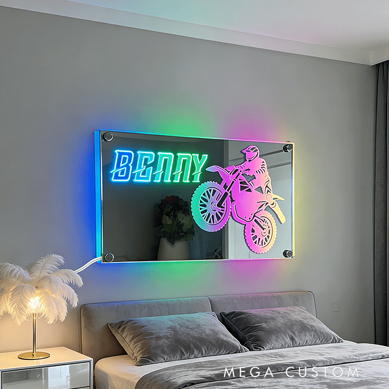 Personalized Mirror Lamp Customized Name Motorcycle Cool Gift for Bikers and Motorcycle Lovers