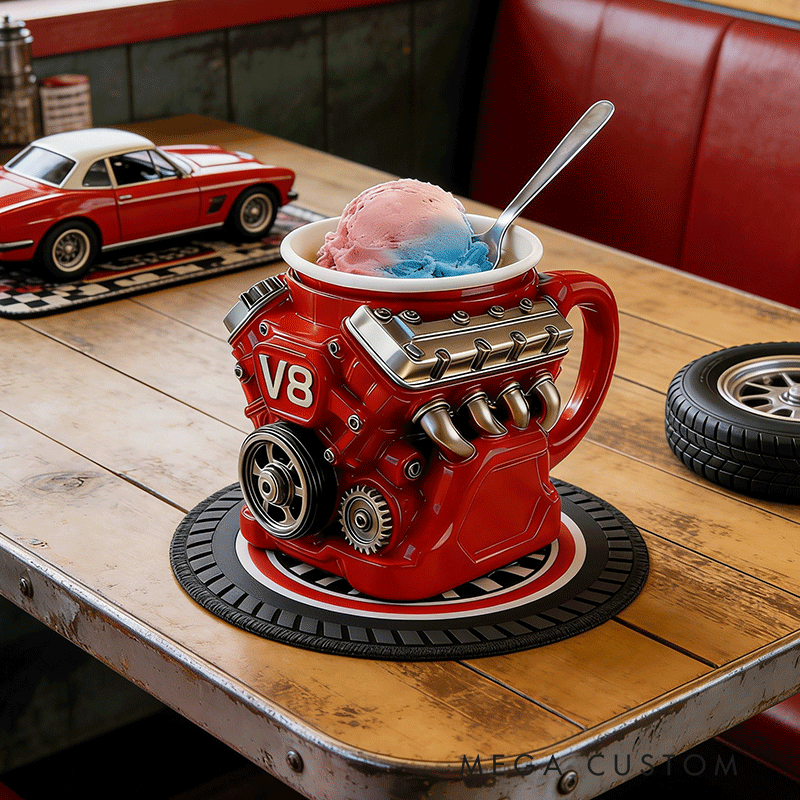 Personalized V8 Engine Ice Cream Pint Holder Funny and Useful Dessert Gift