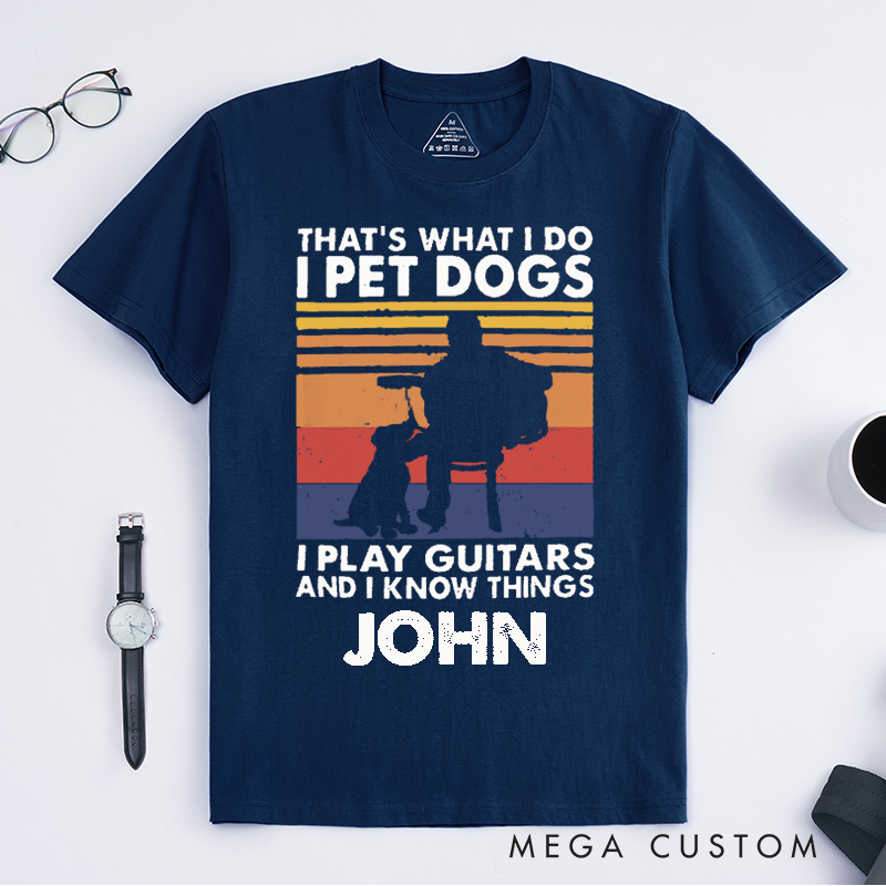 Personalized Guitar Player Dog Lover Classic T-Shirts Custom Name Musician Gift for Men Women Pet Owner Birthday Present Music Tee for Dog Dad Mom
