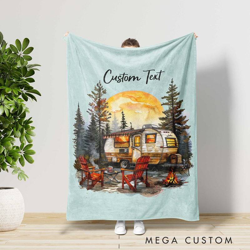 Personalized Camping Caravan Throw Blanket Adventures Hiking Lovers Blanket Gift Outdoors Lovers