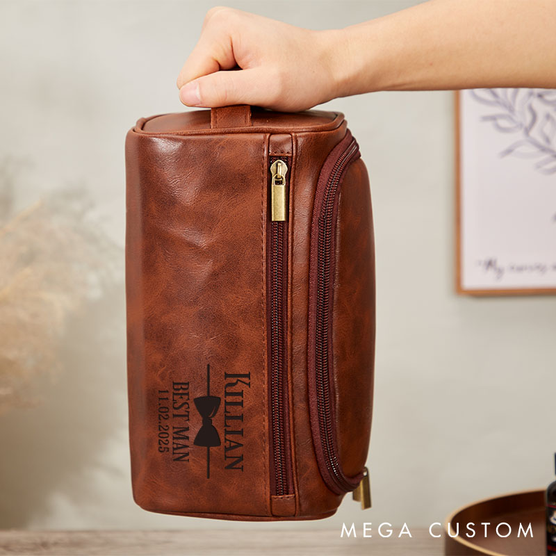 Personalized Groomsmen Gift Toiletry Bag Engraved PU Leather Dopp Kit for Men Groom Shaving Kit Bachelor Party Favors Bag