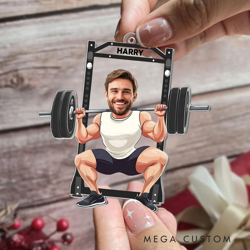 Personalized Christmas Ornament Gift with Custom Photo Gym Weightlifting Gift for Fitness Enthusiasts Bodybuilders and Gym Lovers