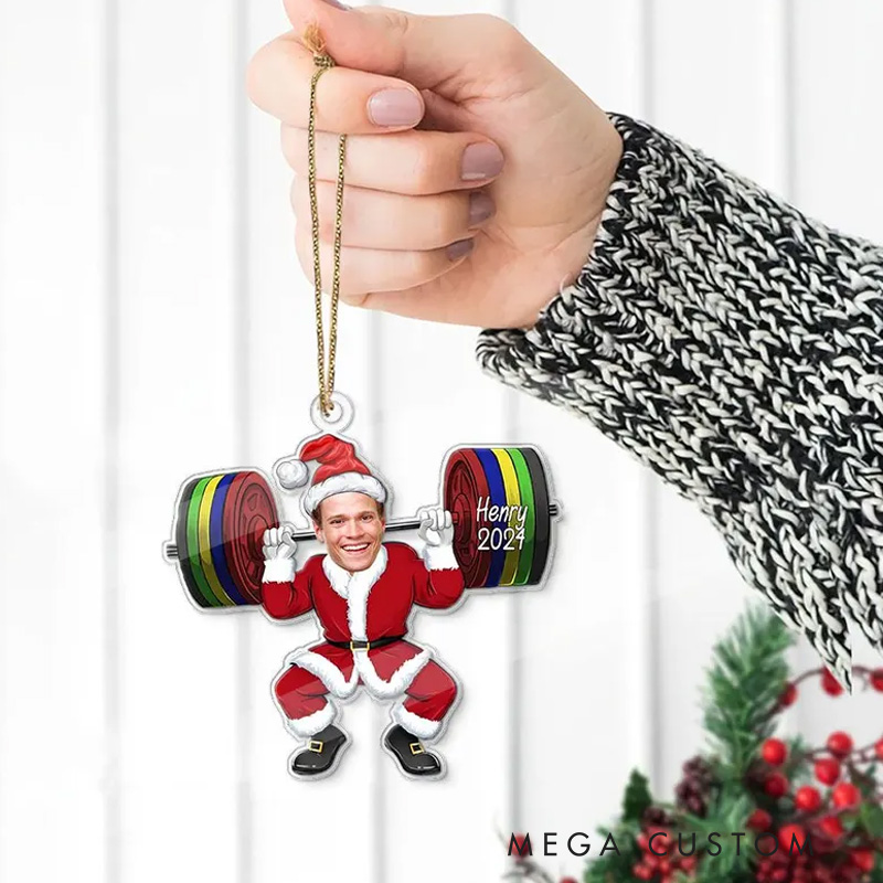 Personalized Christmas Ornament Gift with Custom Photo Gym Workout Gift for Fitness Enthusiasts Bodybuilders and Gym Lovers