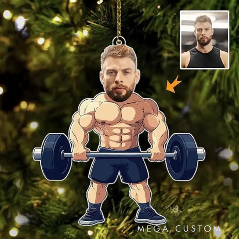 Personalized Christmas Ornament Gift with Custom Photo Gym Gymer Gift for Fitness Enthusiasts Bodybuilders and Gym Lovers