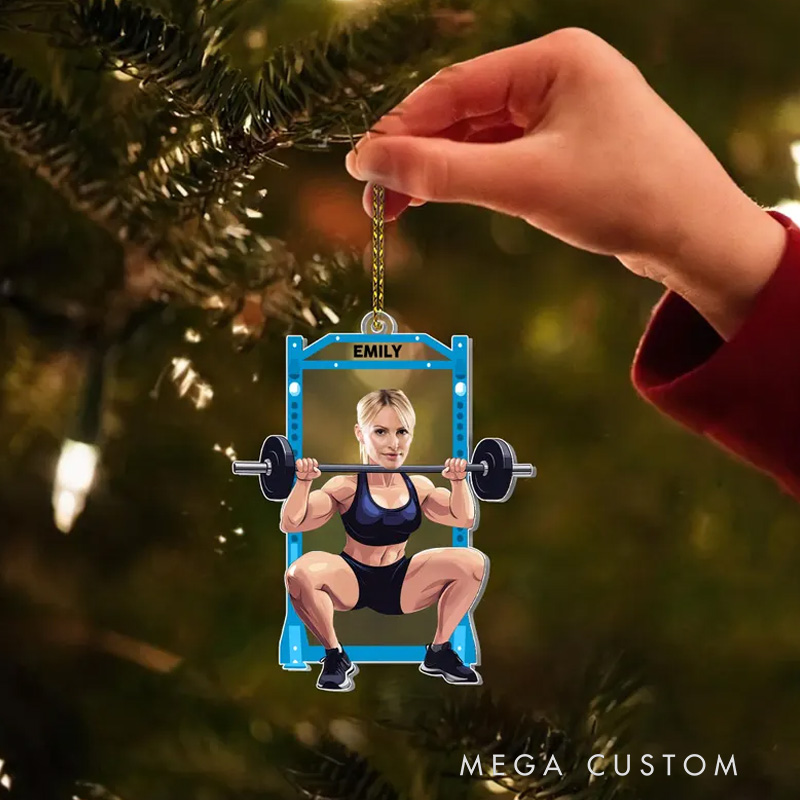 Personalized Weightlifting Christmas Ornament Gift with Custom Photo for Fitness Enthusiasts Bodybuilders and Gym Lovers