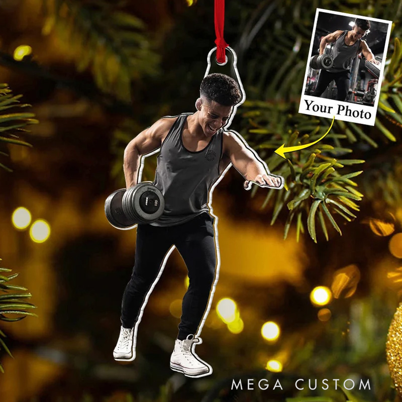 Personalized Fitness Christmas Ornament Gift with Custom Photo for Fitness Enthusiasts Bodybuilders and Gym Lovers