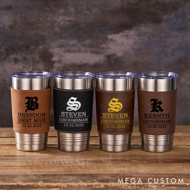 Personalized Groomsman 20oz Tumblers Vintage Groomsmen Leather Tumbler Groom Gift Best Man Gift Bachelor Party Favors Tumbler