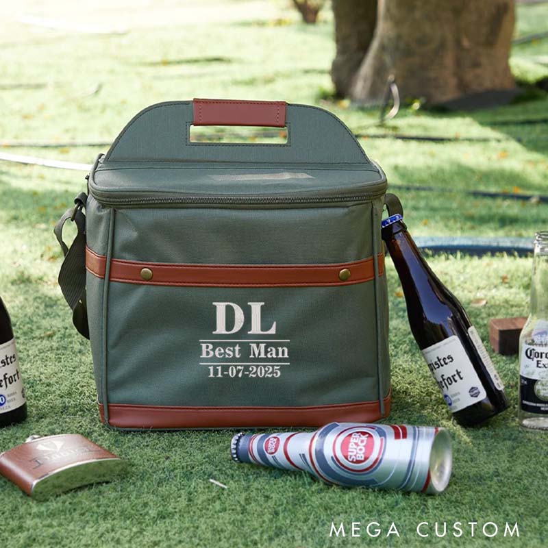 Personalized Men’s Cooler Bag Custom Groomsman Beer Can Cooler Bag Embroidery Gift for Groom Best Man Wedding Party Favors Bag