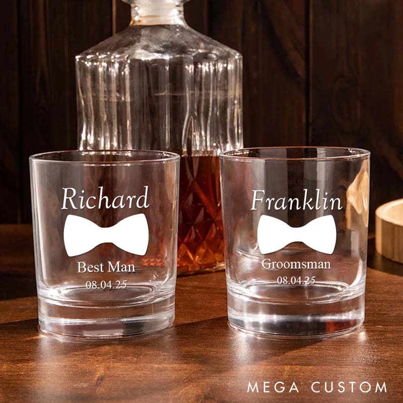 Personalized Groomsman Whiskey Glasses Custom Glasses Gift Cup for Groomsmen and Best Man Men’s Bachelor Favors Whiskey Glasses