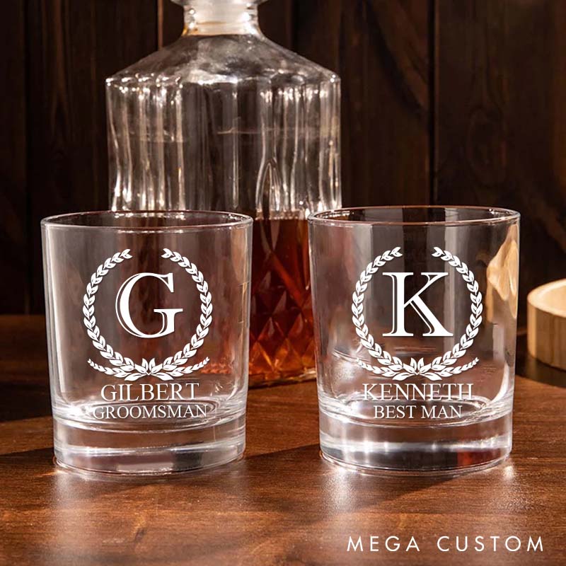 Personalized Groomsman Whiskey Glasses Groom Bachelor Party Whiskey Glasses Laurel Wreath Glasses Cup Best Man Groomsmen Proposal Cup 