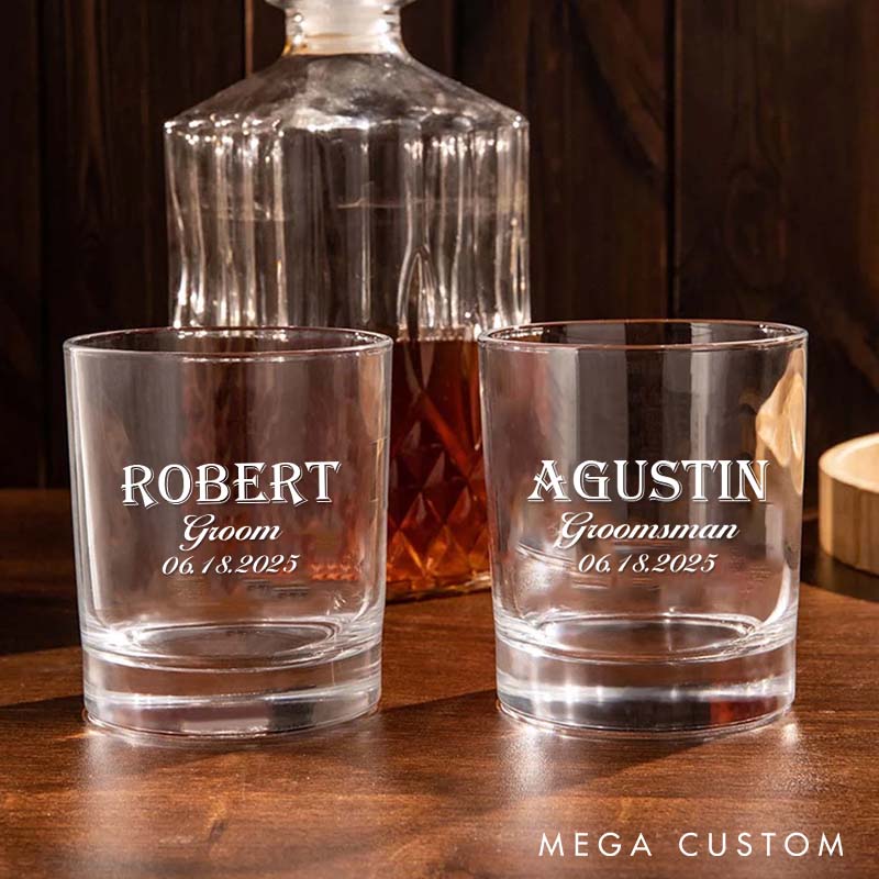 Personalized Classic Groomsmen Whiskey Glasses Men's Bachelor Favors Glasses Cup for Groom Groomsman Proposal Gift Whiskey Glasses Best Man Whiskey Glasses