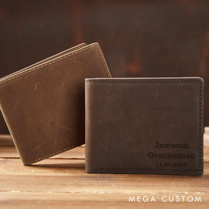 Personalized Groom Gift Wallet Groomsman Leather Wallet Engraved Crazy Horse Wallet for Men Groomsman Wedding Party Gift Wallet for Him