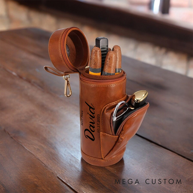 Personalized Groomsman Leather Cigar Case Custom Groomsman Proposal Gift Leather Cigar Holder for Groom Bachelor Favors Gift Best Man Cigar Holder