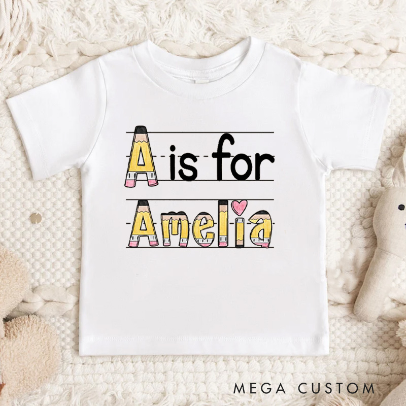 Personalized Name Pencil Toddler T-Shirt Kids Back To School Gift Kids Shirt Pencil Design