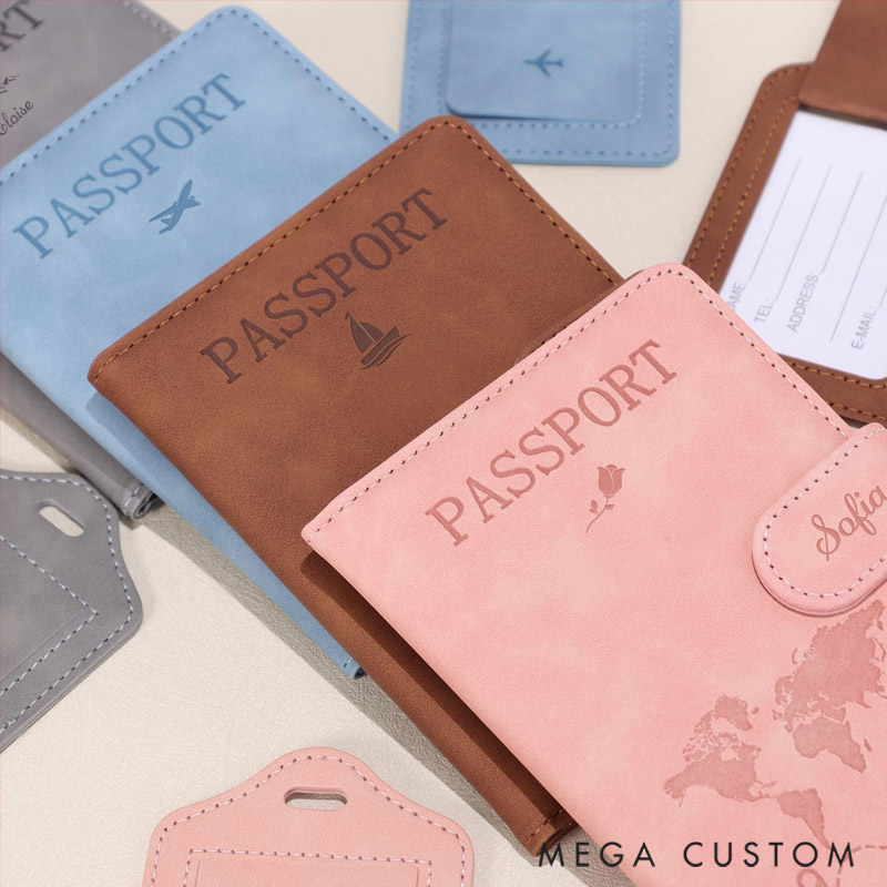 Personalized Passport Holder and Luggage Tag Symbol with Name for Travel Lovers