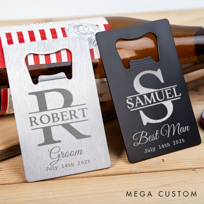 Personalized Stainless Steel Bottle Opener Credit Card Bottle Opener Custom Groom Groomsman Gift Opener Men’s Bachelor Favors Bottle Opener