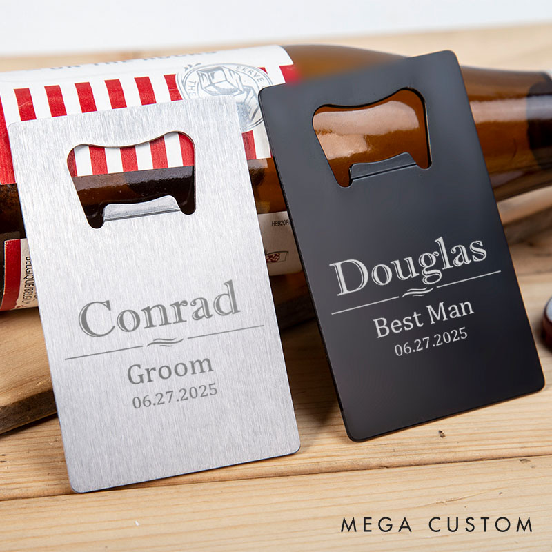 Personalized Groomsman Credit Card Bottle Opener Laser Engraved Stainless Steel Bottle Opener Custom Groom Groomsman Gift Opener Men’s Bachelor Favors Gift