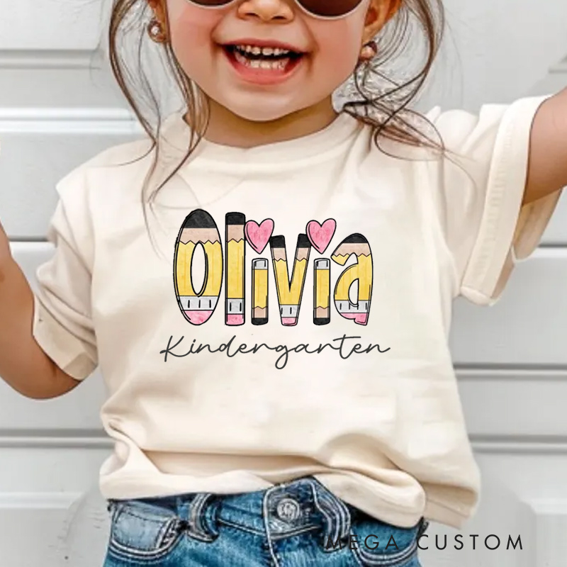 Personalized Name and Grade Pencil Toddler T-Shirt Kids Back To School Gift Kids Shirt Pencil Name Design