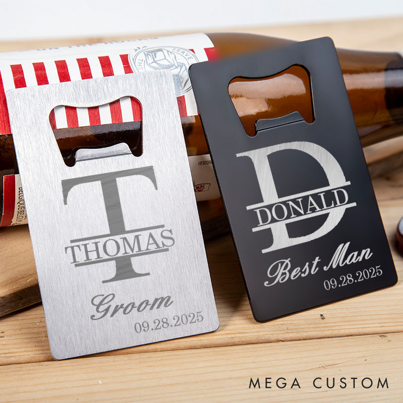 Personalized Monogrammed Groomsman Credit Card Bottle Opener Engraved Bottle Opener for Groom Custom Groomsman Opener Men's Bachelor Favors Bottle Opener