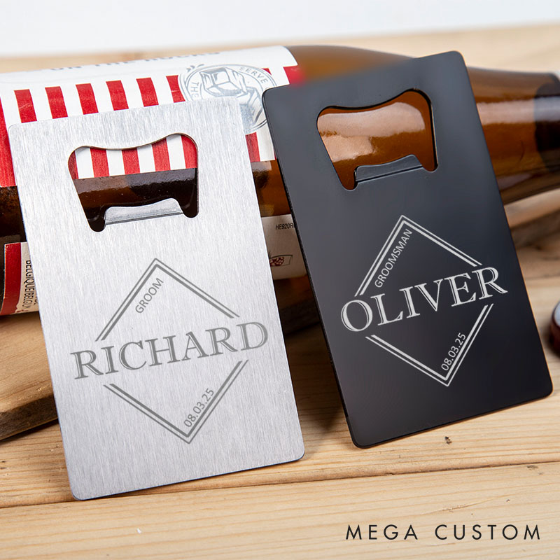 Personalized Groom Groomsman Bottle Opener Engraved Credit Card Bottle Opener for Men Groomsman Opener Wedding Party Bottle Opener