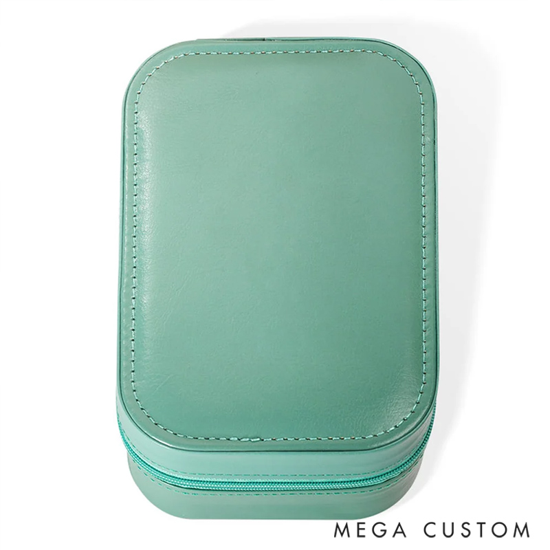 Personalized Portable Leather Travel Jewelry Box with  Birth Flower Name and LED Makeup Mirror Birthday Gift for Women