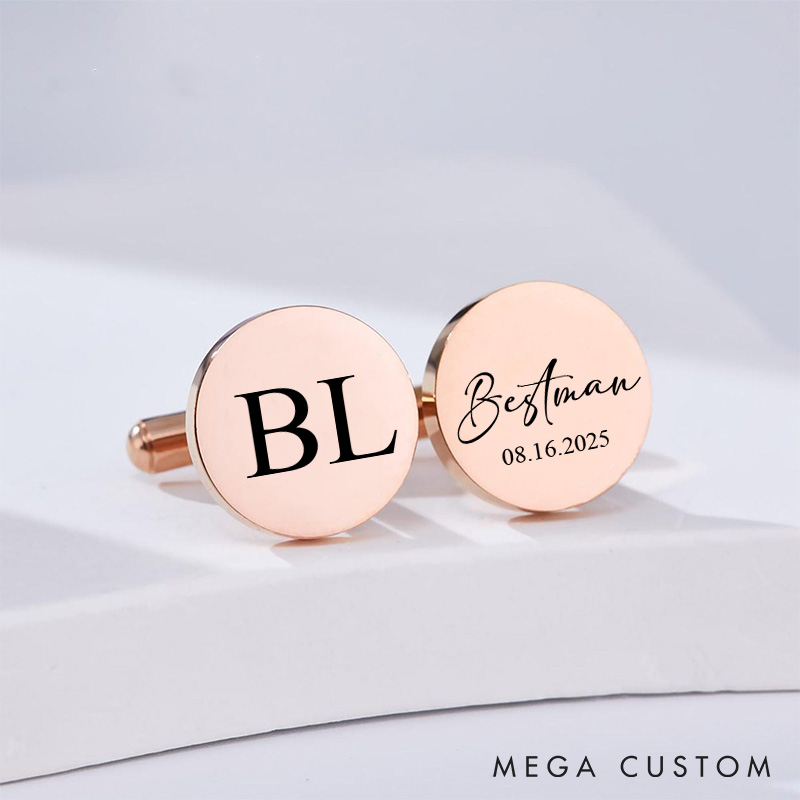 Personalized Groomsman Cufflinks Custom Engraved Groom and Groomsman Gift Wedding Favors Cufflinks Silver Cufflink for Men Groomsman Proposal Gift