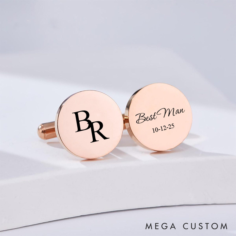 Personalized Groom Groomsman Initial Cufflinks Engraved Best Man Gift Cufflinks Stainless Steel Cufflink for Men Wedding Favors Silver Cufflinks