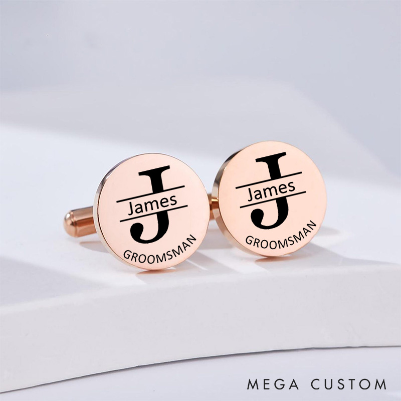 Personalized Monogrammed Cufflinks Engraved Groomsman Cufflinks Stainless Steel Groom Cufflink for Men Bachelor Favors Silver Cufflinks Groomsman Proposal Gift