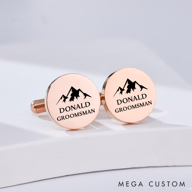 Personalized Groomsman Cufflinks Engraved Mountain-Themed Cufflinks Silver Groom Cufflink for Men Bachelor Favors Cufflinks Groomsman Proposal Gift